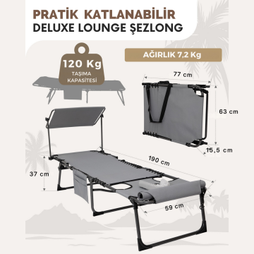 KingCamp Magnolia B10 Plus Hands-Free Premium 7 Kademeli Katlanır Şezlong Grey