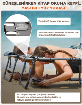 KingCamp Magnolia B10 Plus Hands-Free Premium 7 Kademeli Katlanır Şezlong Grey