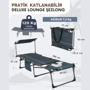 KingCamp Magnolia B10 Plus Hands-Free Premium 7 Kademeli Katlanır Şezlong Blue/Grey