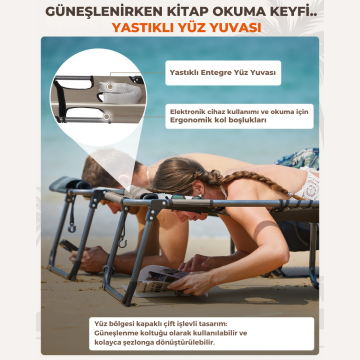 KingCamp Magnolia B10 Plus Hands-Free Premium 7 Kademeli Katlanır Şezlong Grey/White