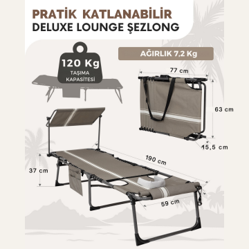 KingCamp Magnolia B10 Plus Hands-Free Premium 7 Kademeli Katlanır Şezlong Grey/White