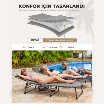 KingCamp Magnolia B20 Premium 7 Kademeli Katlanır Dolgulu Şezlong Grey