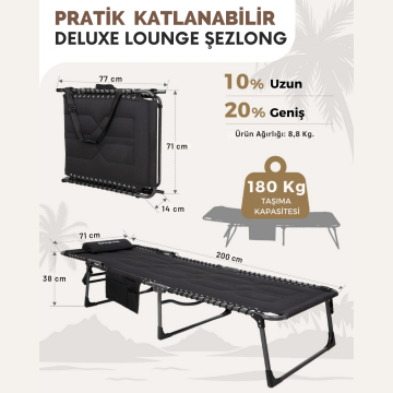 KingCamp Magnolia B20 Premium 7 Kademeli Katlanır Dolgulu Şezlong Black