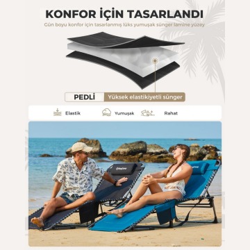 KingCamp Magnolia B20 Premium 7 Kademeli Katlanır Dolgulu Şezlong Black