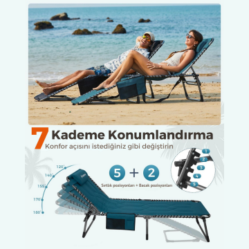 KingCamp Magnolia B20 Premium 7 Kademeli Katlanır Dolgulu Şezlong Blue