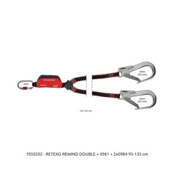 Camp Retexo Geri Sarımlı Şok Emicili Lanyard Rewind Double 95 - 135 cm 0981E + 2x0984 Bağlantı Konfigürasyonu EN 355