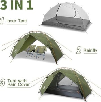 Night Cat ZP-34 2 Kişilik 4 Mevsim Alüminyum Ultralight Çadır - Haki