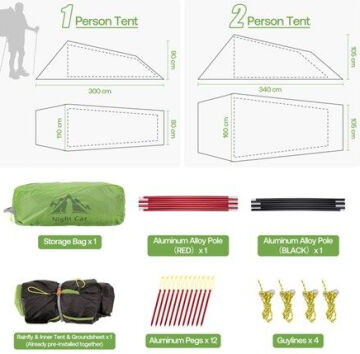 Night Cat ZP-U2 1 Kişilik 4 Mevsim Alüminyum Ultralight Çadır - Yeşil