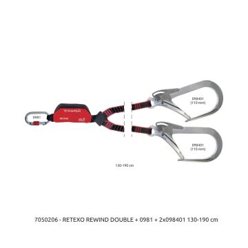 Camp Retexo Geri Sarımlı Şok Emicili Lanyard Rewind Double 115 - 175 cm 0981E + 2x2017 Bağlantı Konfigürasyonu EN 355