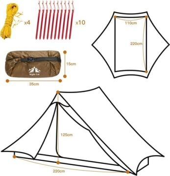 Night Cat Lanshan-2 2 Kişilik 4 Mevsim Ultralight Çadır - Haki