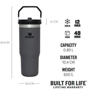Stanley The IceFlow Flip Straw Pipetli Termos Bardak 0,89 LT Füme