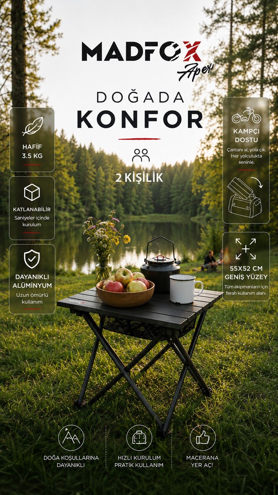 Madfox Apex Katlanabilir Alüminyum Kamp Masası 50*55*52 cm