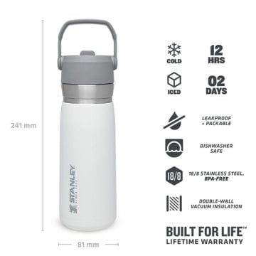 Stanley GO Iceflow Pipetli Paslanmaz Çelik Soğuk Su Termosu 0.65 LT 0,65 LT - Beyaz