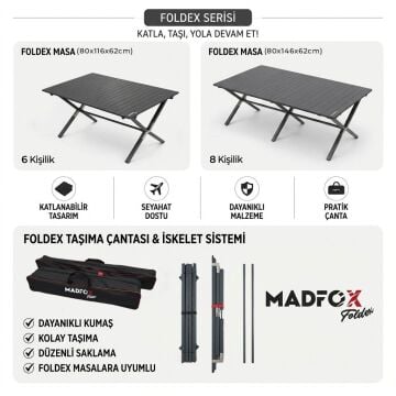 Madfox Foldex Katlanabilir Alüminyum Kamp Masası 80*62*146 cm