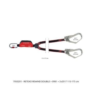 Camp Retexo Geri Sarımlı Şok Emicili Lanyard Rewind Double 120 - 180 cm 2125 + 2x2148 Bağlantı Konfigürasyonu EN 355