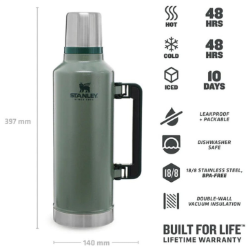 Stanley Klasik Vakumlu 2.3 Litre Çelik Termos Klasik Yeşil