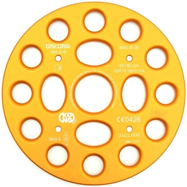 Kong Discorig Turuncu Çoklu Ankraj ve Dağıtım Plakası 6 Kullanıcılı Alüminyum EN 795/A CEN/TS 16415 UIAA 130 V1 864O18400KK