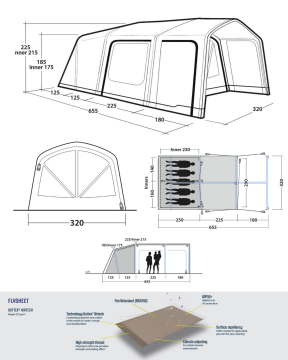 Outwell Boston 5 Air TC 21 M² & 5 Kişilik Polycotton Nefes Alan Premium Şişme Çadır
