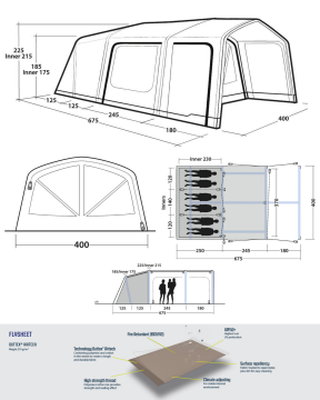 Outwell Boston 6 Air TC 27 M² & 6 Kişilik Polycotton Nefes Alan Premium Şişme Çadır