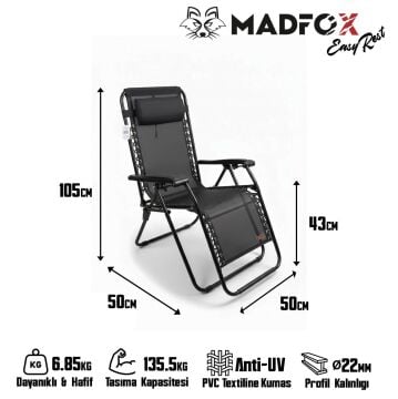 Madfox EasyRest Katlanır Şezlong Sandalye Siyah MZ