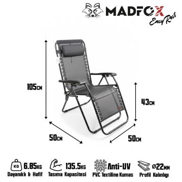 Madfox EasyRest Katlanır Şezlong Sandalye Gri MZ