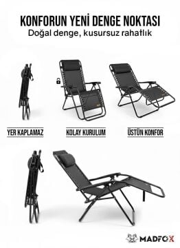 Madfox EasyRest Katlanır Şezlong Sandalye Gri MZ