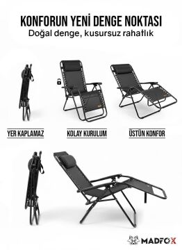 Madfox EasyRest Katlanır Şezlong Sandalye Gri MZ