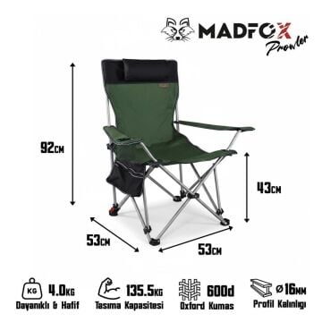 Madfox Prowler 3 Kademeli Yatabilen Kamp Sandalyesi Green/Black MZ