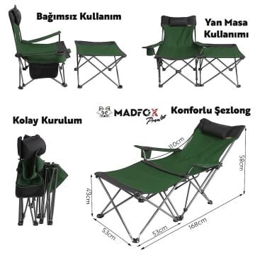 Madfox Prowler 3 Kademeli Yatabilen Kamp Sandalyesi Green/Black MZ