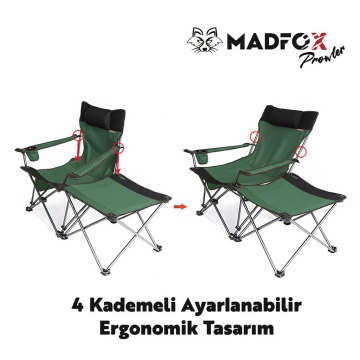 Madfox Prowler 3 Kademeli Yatabilen Kamp Sandalyesi Green/Black MZ