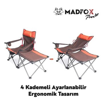 Madfox Prowler 3 Kademeli Yatabilen Kamp Sandalyesi Brown/Orange MZ
