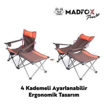 Madfox Prowler 3 Kademeli Yatabilen Kamp Sandalyesi Brown/Orange MZ