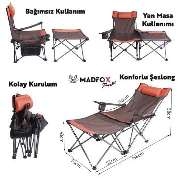 Madfox Prowler 3 Kademeli Yatabilen Kamp Sandalyesi Brown/Orange MZ