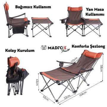 Madfox Prowler 3 Kademeli Yatabilen Kamp Sandalyesi Brown/Orange MZ