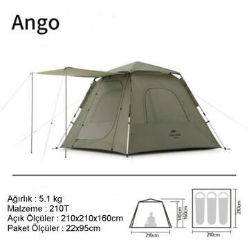 Naturehike Ango Pop Up (UPF 50+) Otomatik 3 Kişilik Aile Çadırı Haki