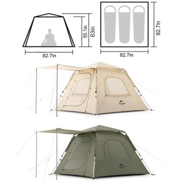 Naturehike Ango Pop Up (UPF 50+) Otomatik 3 Kişilik Aile Çadırı Haki