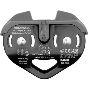 KONG Pamir Fast Speed 30KN Çiftli İkiz Tandem Makara, Parmak Koruma Kapaklı – EN 12278 | EN 17109 | UIAA Siyah