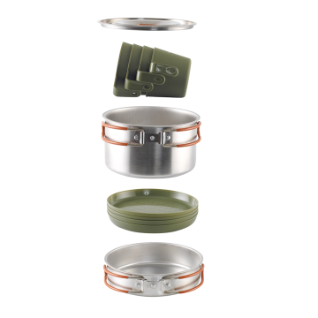 Easy Camp Moss 4 Cook Set 4 Kişilik Paslanmaz Tencere Tava  Çelik Kamp Yemek Seti