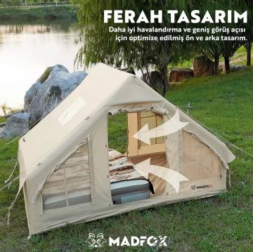 Madfox Bigless Glamping Cotton Inflatable Şişme Çadır [ Baca Çıkışlı ]