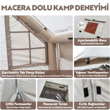 Madfox Bigless Glamping Cotton Inflatable Şişme Çadır [ Baca Çıkışlı ]