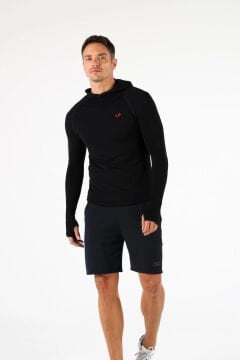 Woolona Pakke Erkek Siyah Uzun Kollu Kapşonlu Termal İçlik