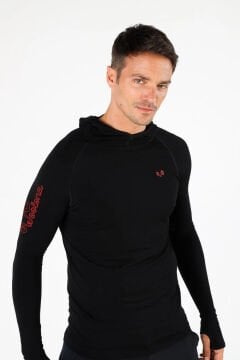 Woolona Pakke Erkek Siyah Uzun Kollu Kapşonlu Termal İçlik