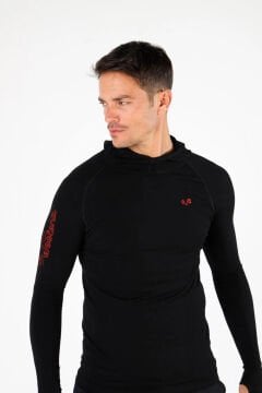 Woolona Pakke Erkek Siyah Uzun Kollu Kapşonlu Termal İçlik