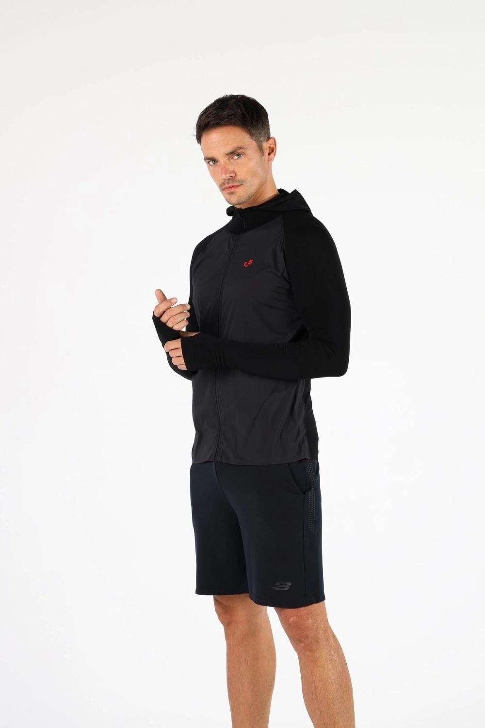 Woolona Pakke Erkek Siyah Fermuarlı Kapşonlu Dikişsiz Hybrid Yün Termal