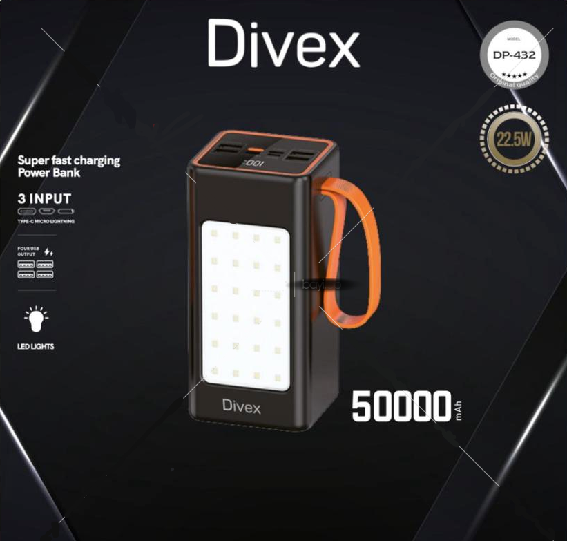 DİVEX DP-432 22,W 50,000mAH Powerbank/Fonksiyonlu Lamba
