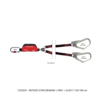 Camp Retexo Gyro Rewind Lanyard 125 - 185 cm 2125 + 2x2148 Bağlantı Konfigürasyonu EN 355 EAC
