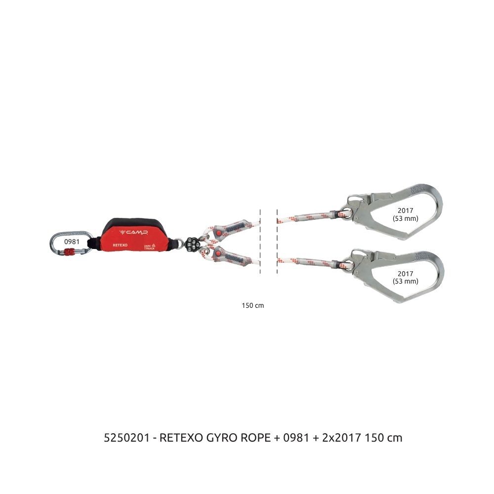 Camp Retexo Gyro Rope Lanyard 135 cm 0981E + 2x0984 Bağlantı Konfigürasyonu EN 355