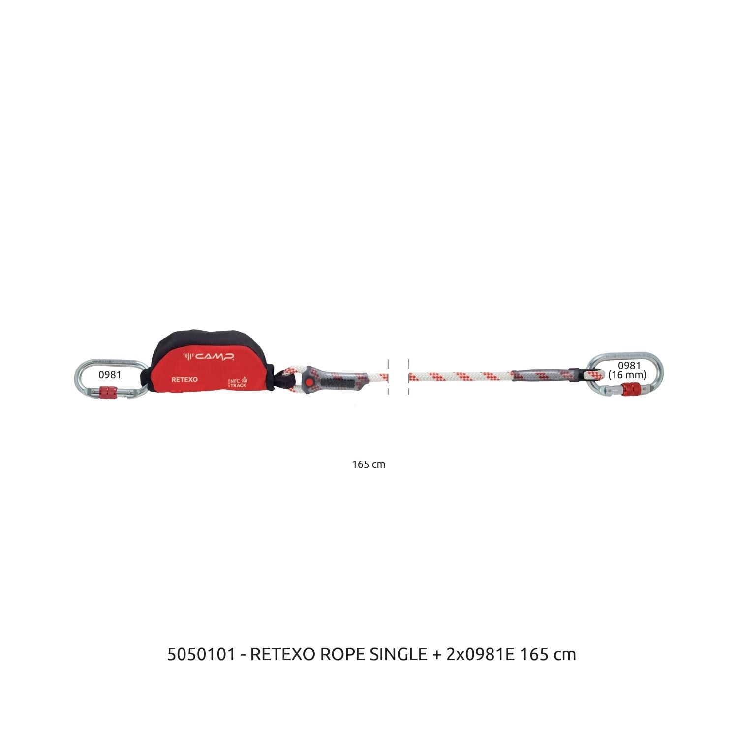 Camp Retexo Rope Lanyard Single 190 cm 0981E + 2017 Bağlantı Konfigürasyonu EN 355