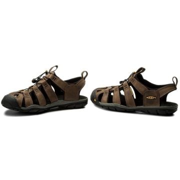 Keen Clearwater CNX Leather Erkek Sandalet - DARK EARTH/BLACK 1013106