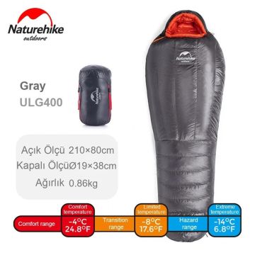 Naturehike ULG-400G Mumya  -14 C 860 gr Kaz Tüyü Uyku Tulumu